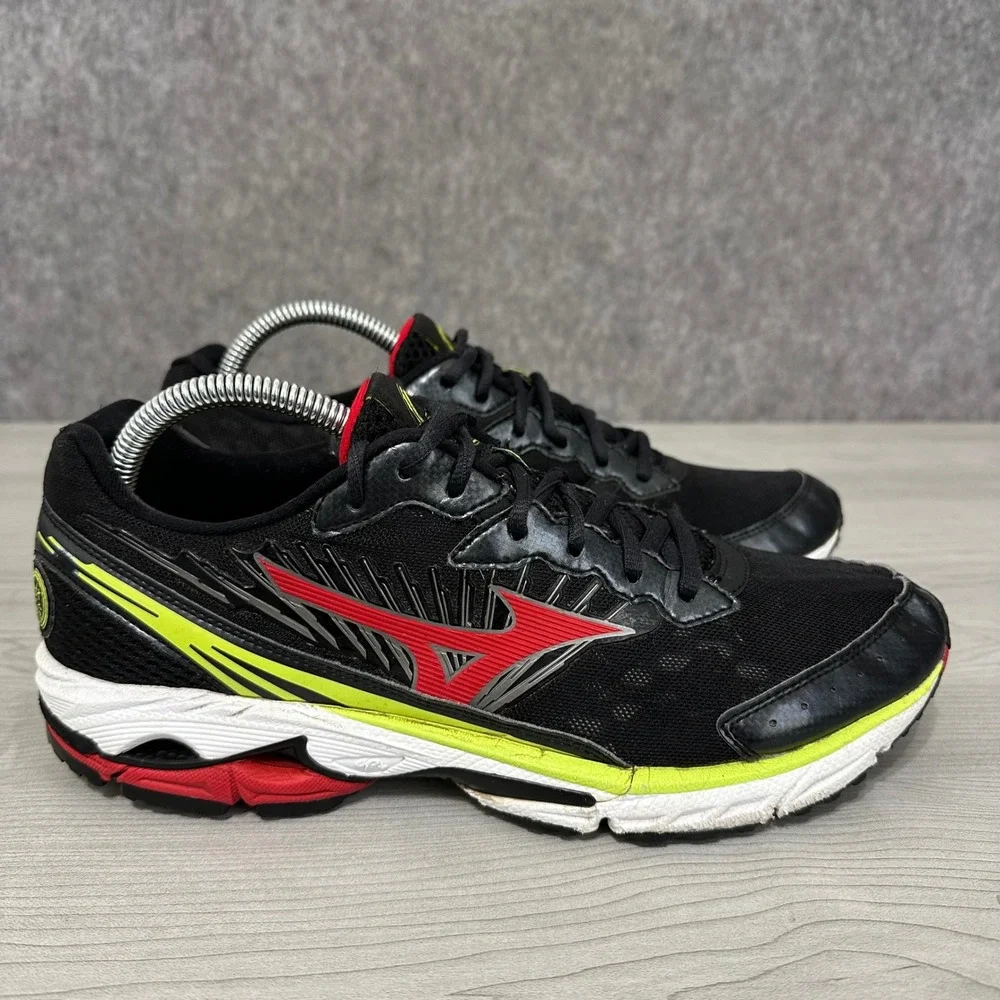 Mizuno Wave Rider 16 Running Shoes Mens 8.5‎ Black Red Yellow Athletic Sneakers